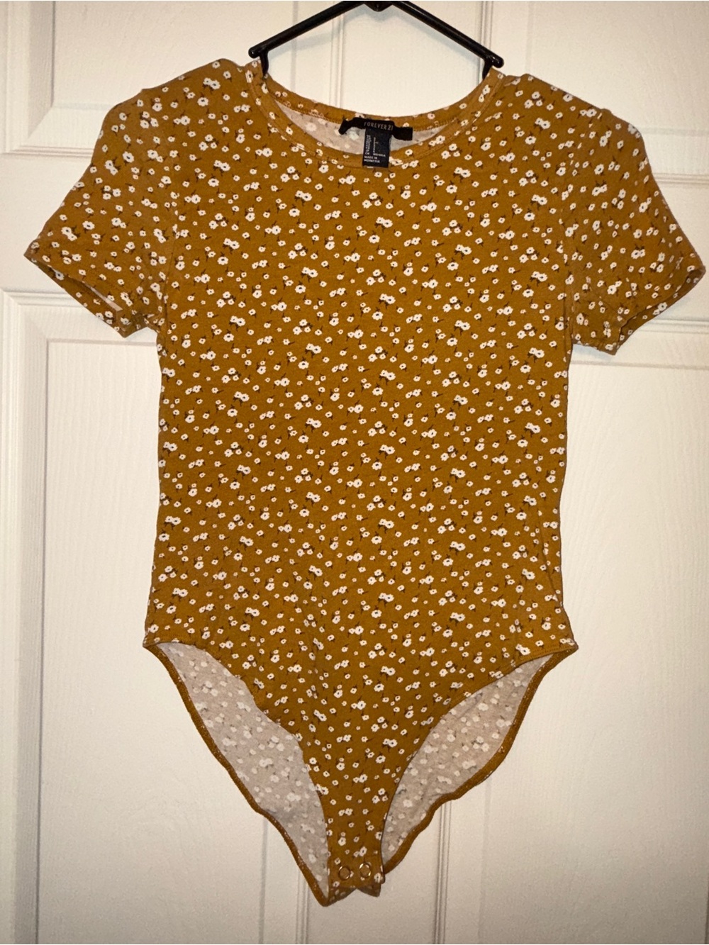 (S) Mustard Floral Short-Sleeve One-Piece Bodysuit